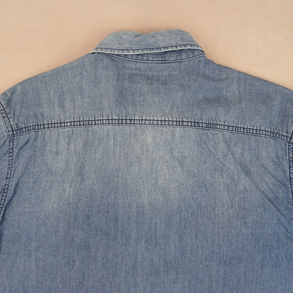 Coastal Medium Mens‎ Shirt Denim Western Pearl Snap Cowboy Short Sleeve 21x29